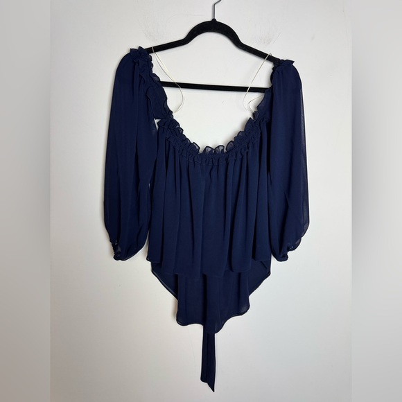 Misa LA Livey Off Shoulder Navy Ruffle Blouse Top Small - Picture 7 of 12